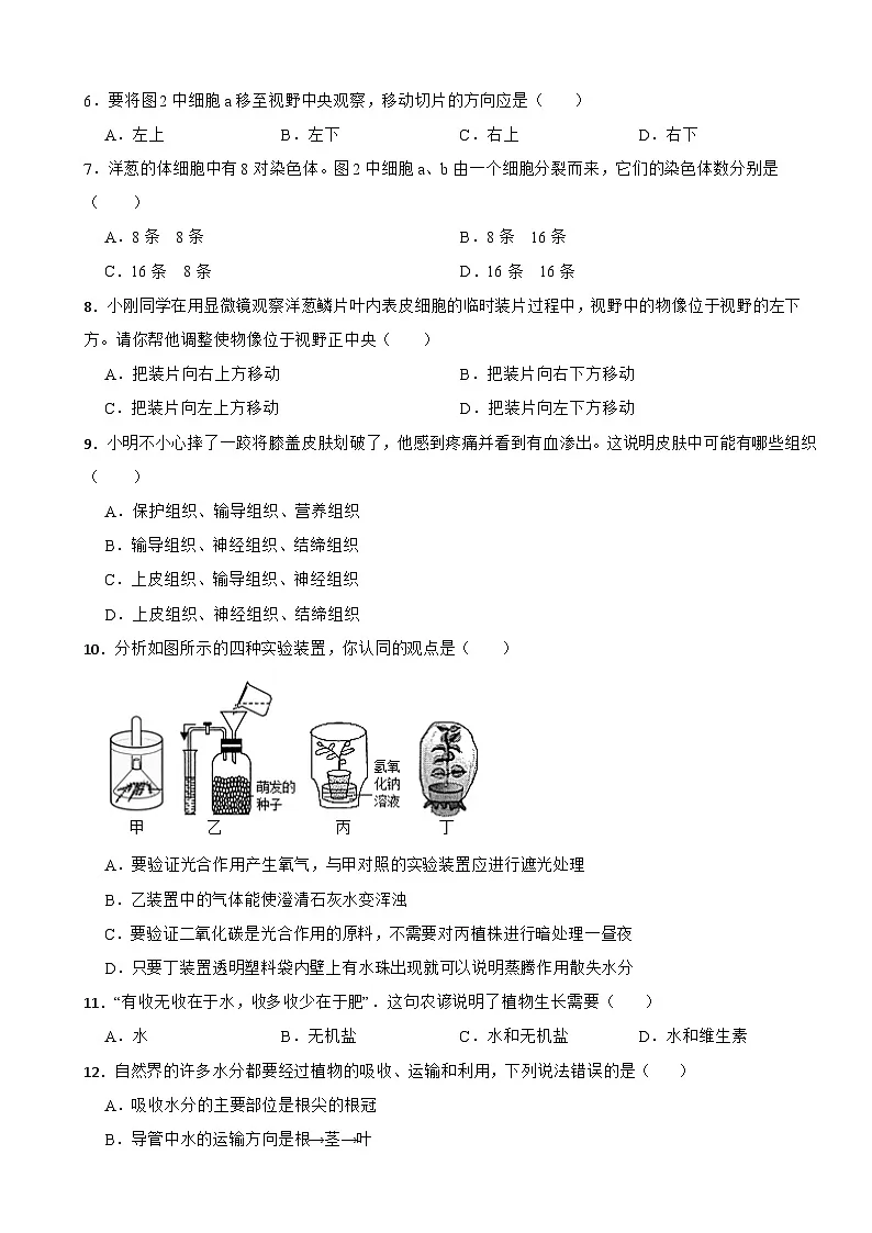 2025-2026【北师大版】初中生物 七年级上册期末备考卷第2页