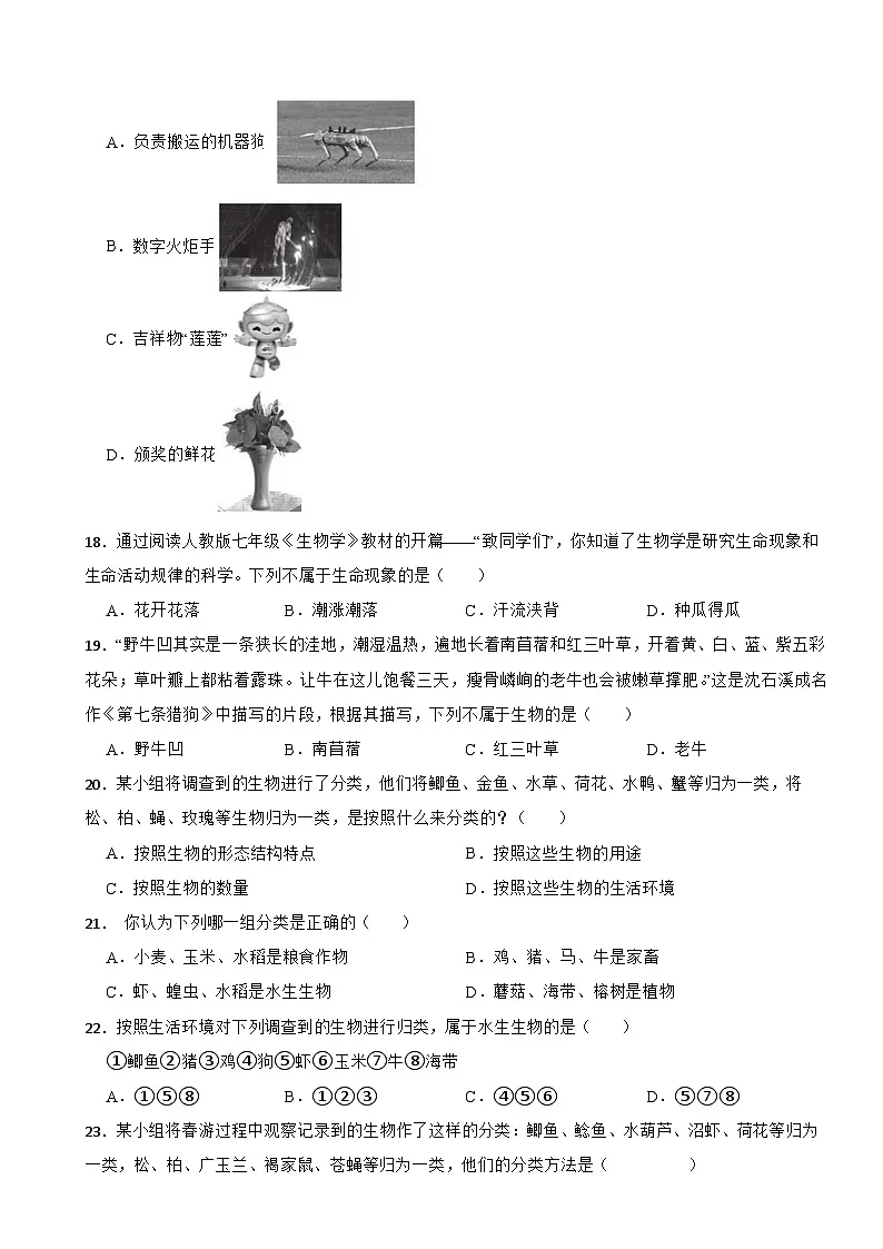 2025-2026年人教版生物学七年级上册期末复习第一章 认识生物单元卷第3页