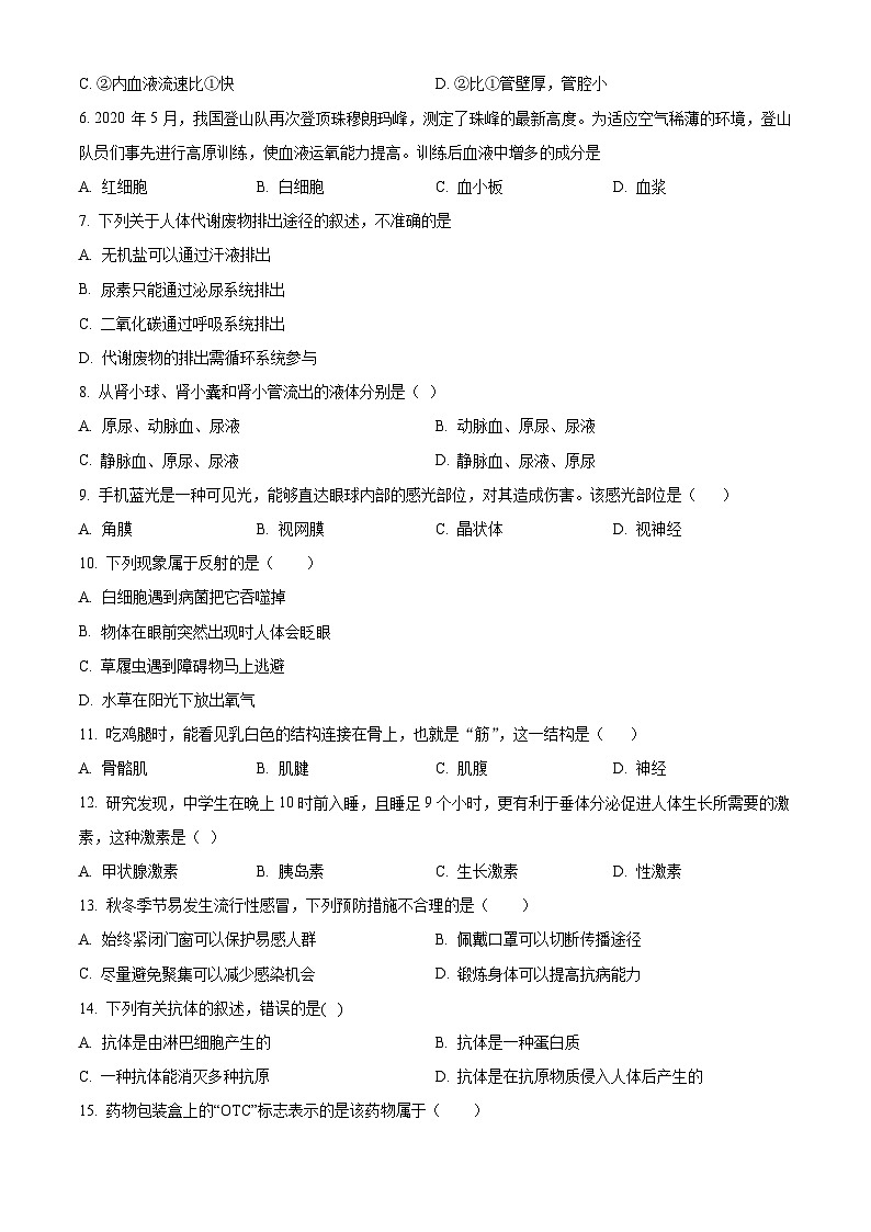 湖南省长沙市浏阳市2025-2026学年八年级上学期期末生物学试题（原卷版+解析版）第2页