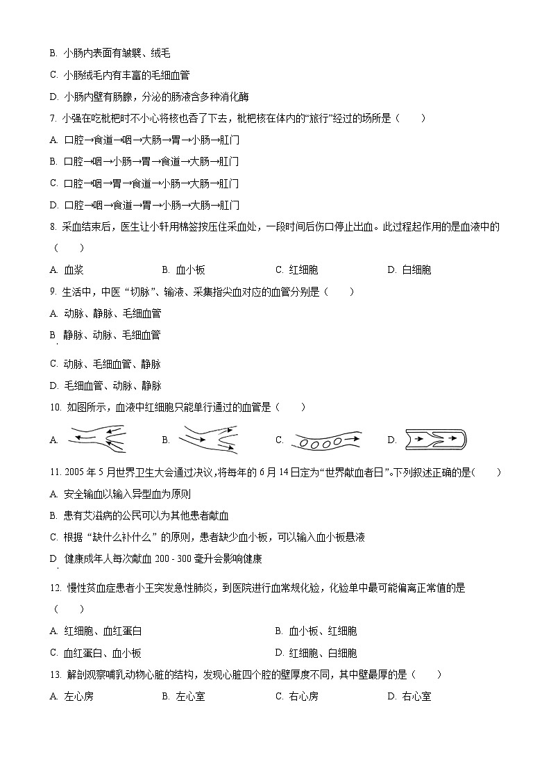 江苏省宿迁市泗阳县2025-2026学年八年级上学期期末生物学试题（原卷版+解析版）第2页