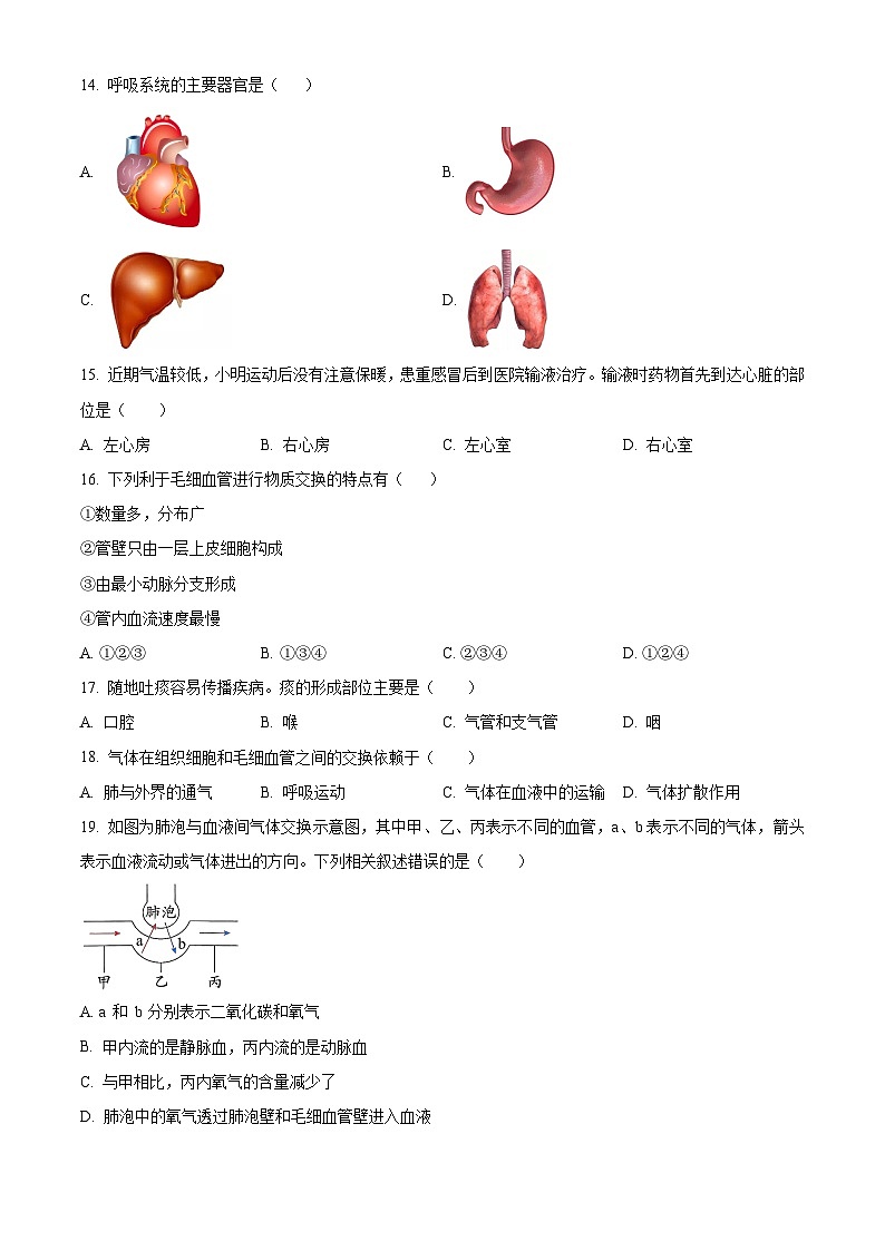江苏省宿迁市泗阳县2025-2026学年八年级上学期期末生物学试题（原卷版+解析版）第3页