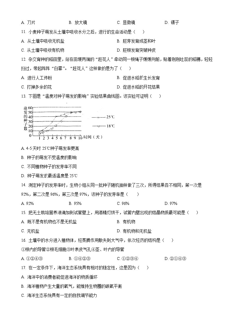 山东省烟台市莱州市2025-2026学年七年级上学期期末生物学试题（原卷版+解析版）第3页