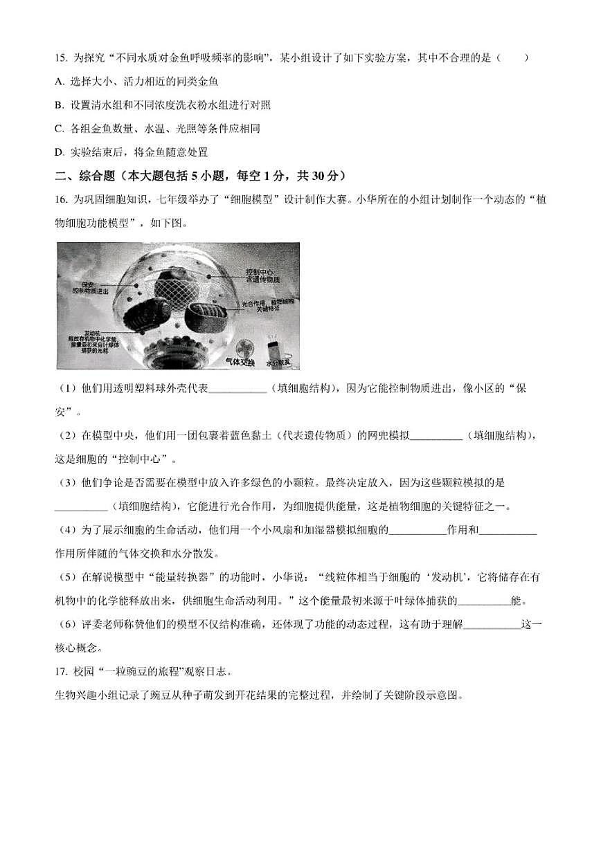 2025-2026学年广西崇左市宁明县七年级上学期期末生物学试题第3页