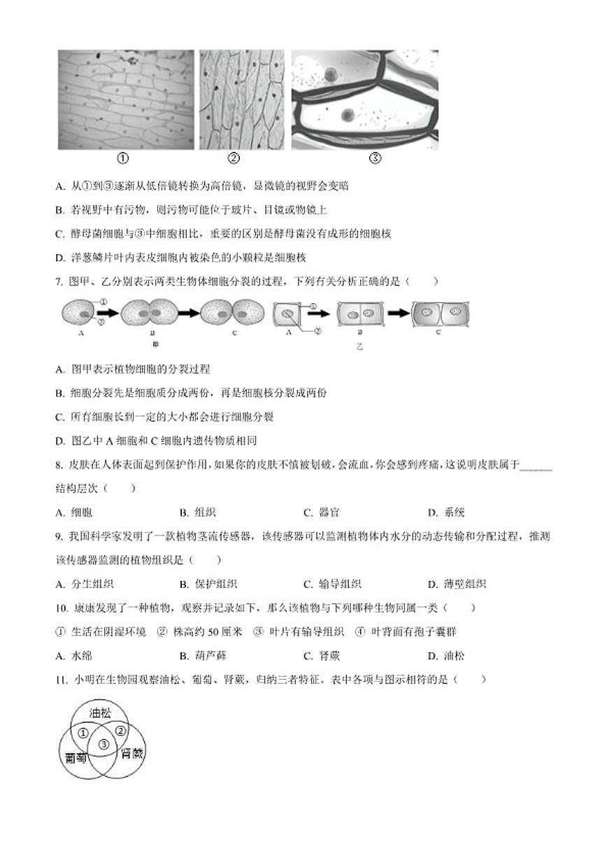 2025-2026学年山东省济宁市金乡县七年级上学期期末生物学试题第2页
