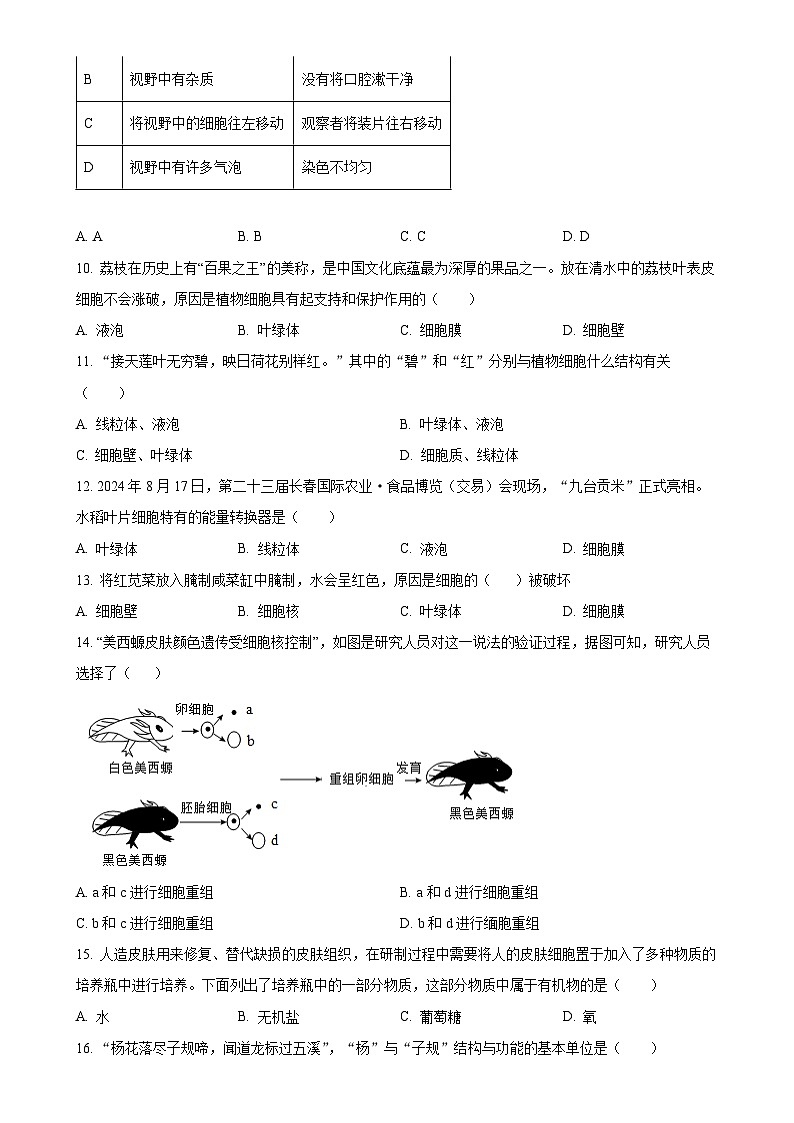 广东省东莞市厚街海月学校七年级上学期期中生物试题（原卷版）-A4第3页