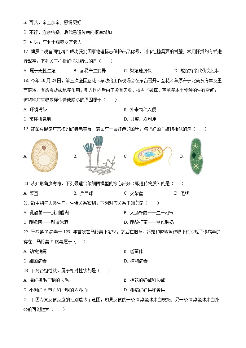 广东省惠州市博罗县八年级上学期期末生物试题（原卷版）-A4第3页