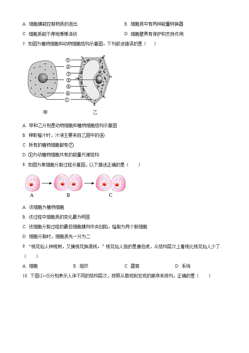 福建省莆田市荔城区2025-2026学年七年级上学期期末生物学试题（有解析）第2页