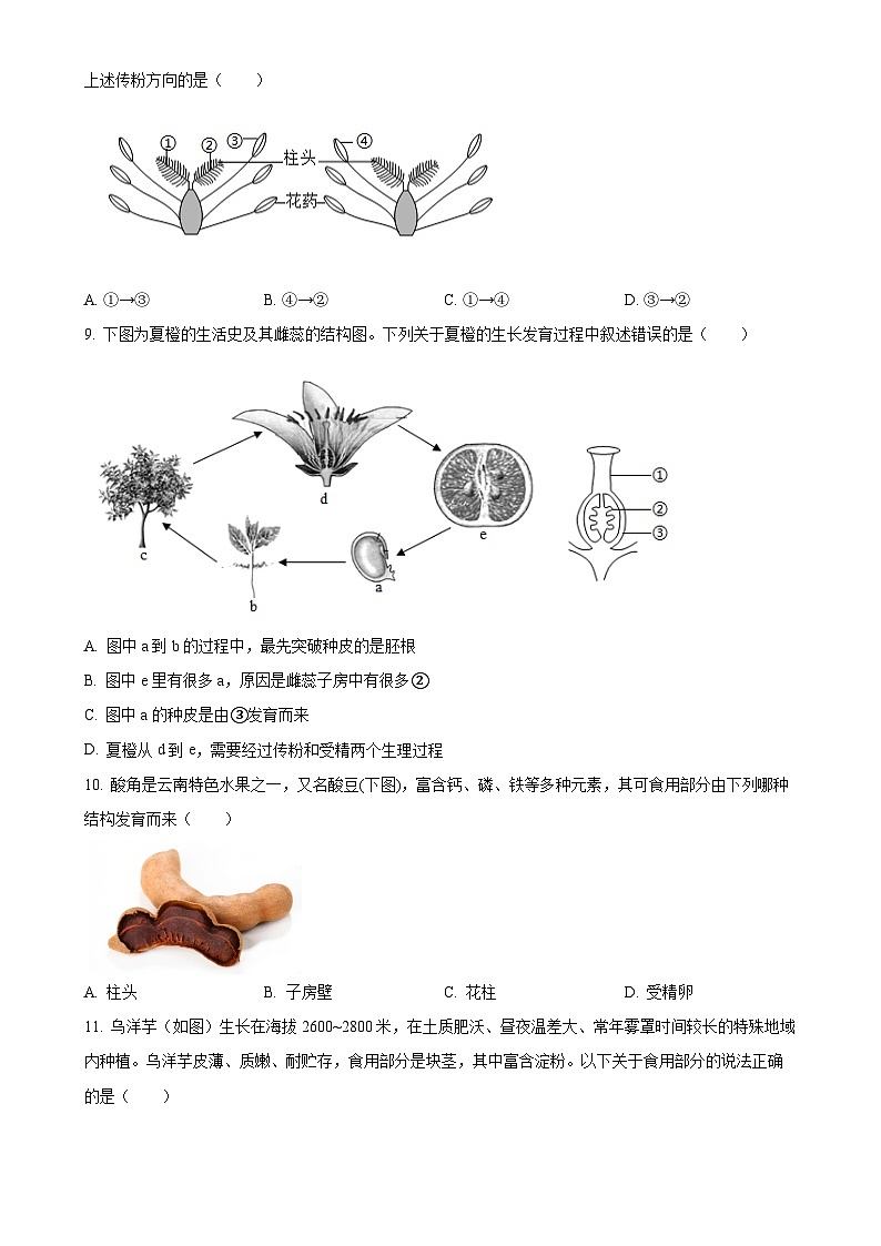 广东省中山市小榄镇七年级下学期中生物试题（原卷版）-A4第3页