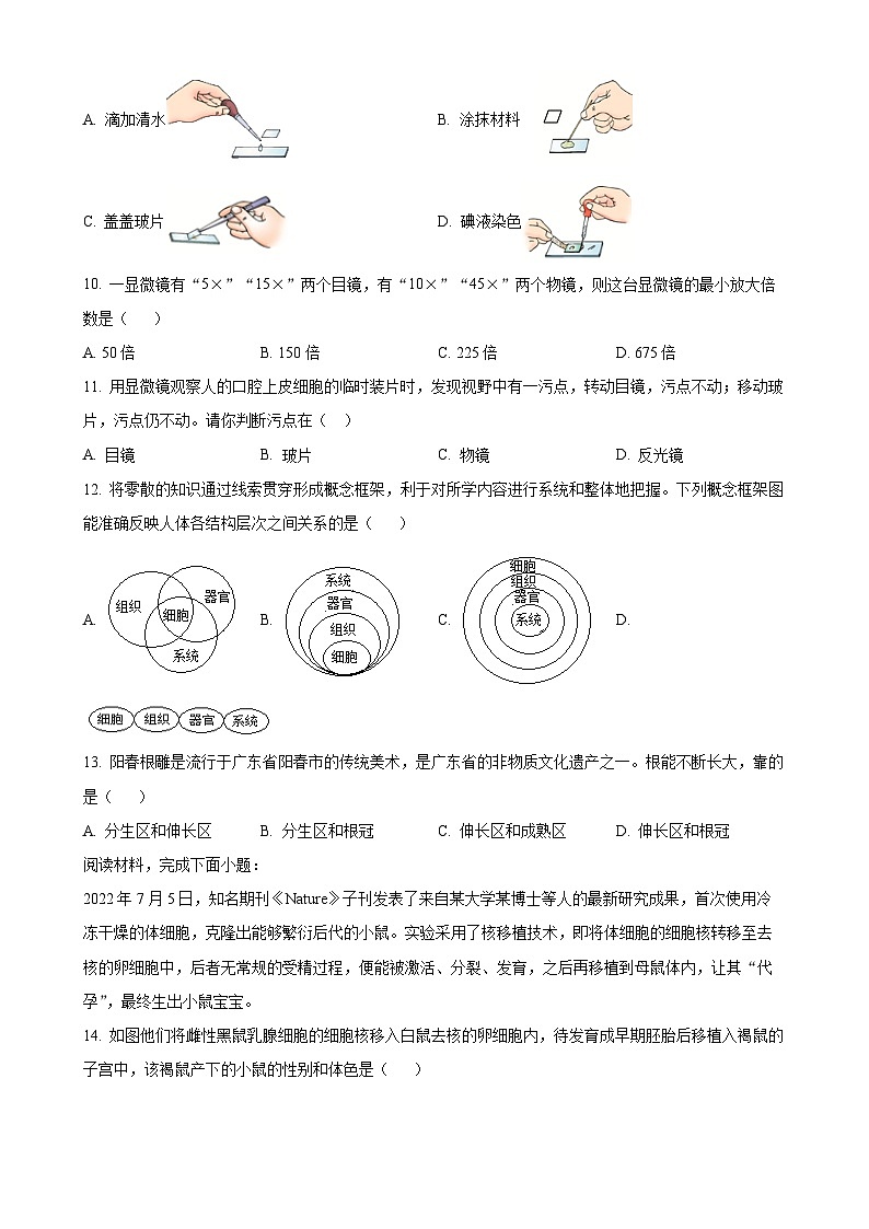 广东省广州市天河区七年级上学期期末生物试题（原卷版）-A4(1)第3页