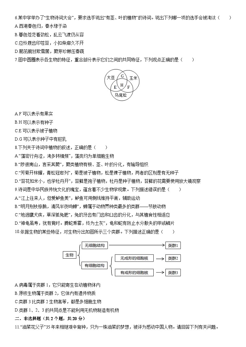 2025-2026学年内蒙古赤峰市松山区七年级上学期期末考试生物试卷（学生版）第2页