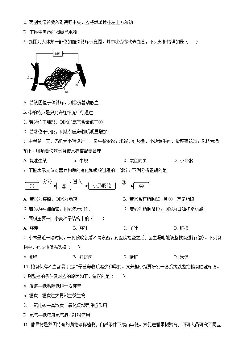 广东省揭阳真理中学九年级上学期第二次月考生物试题（原卷版）-A4第2页