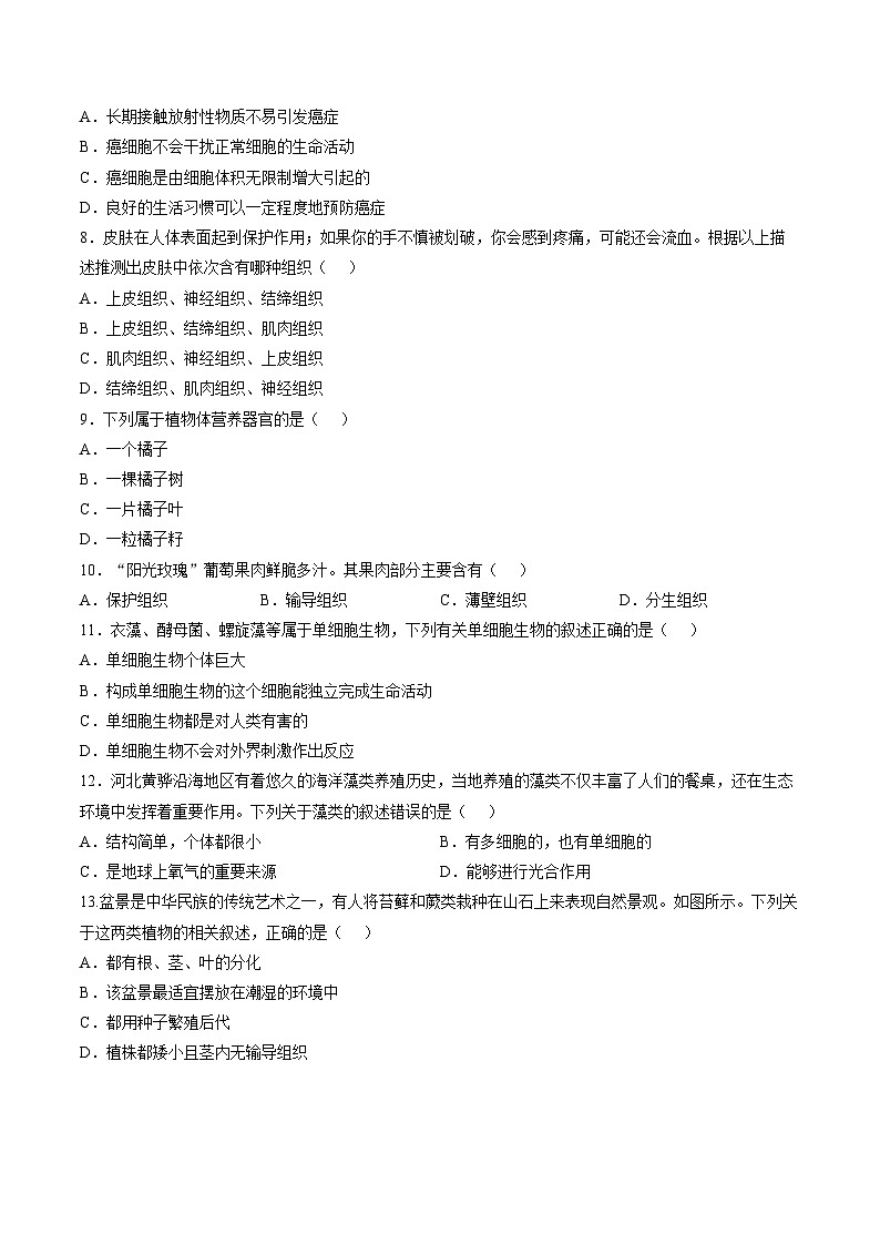 2025_2026学年第一学期期末教学质量评估七年级生物试卷（文字版，含答案）第2页