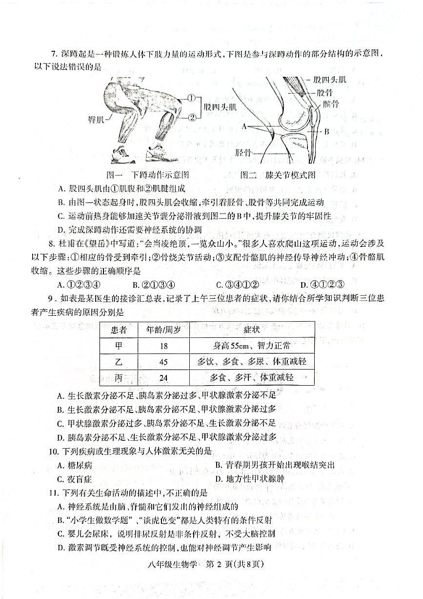 济源市 2025 年～2026 年上学期八年级生物期末试卷第2页