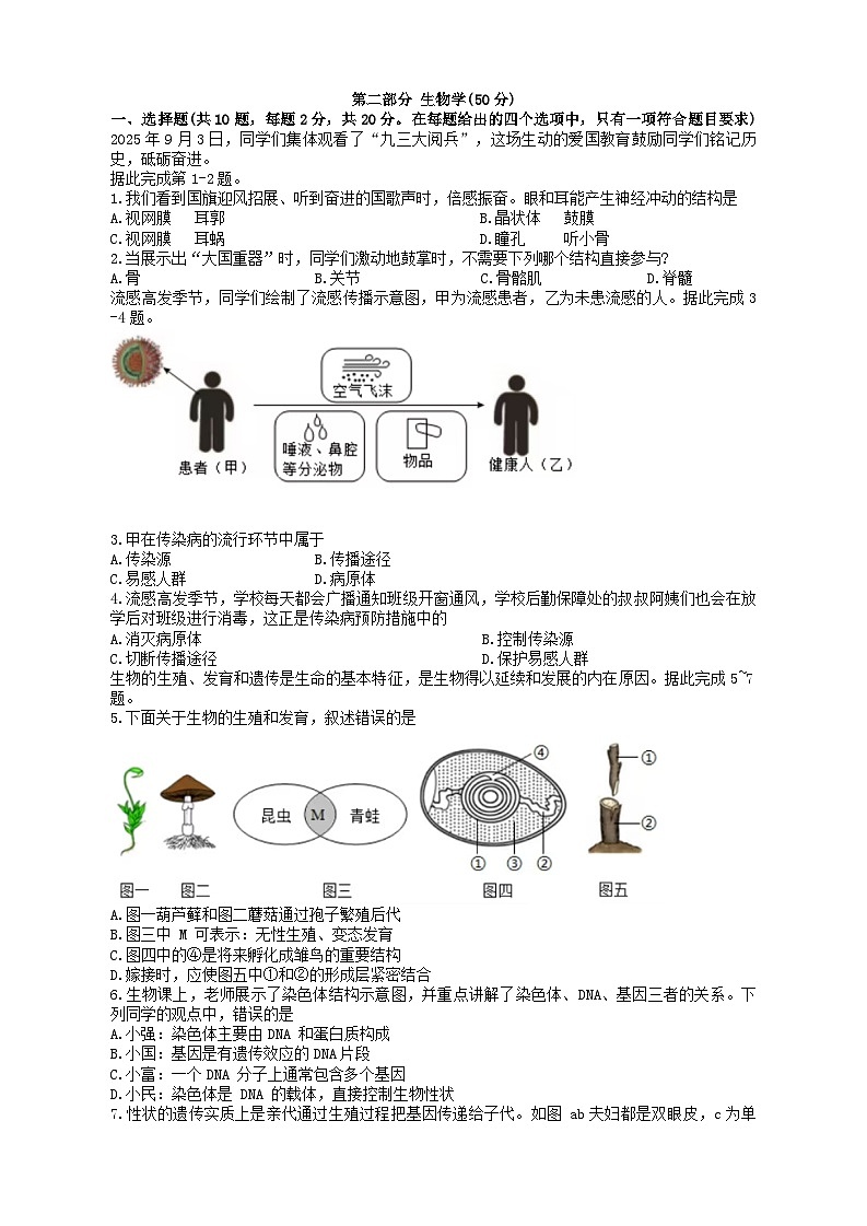 湖北省襄阳市谷城县石花镇2025-2026学年八年级上学期期末考试生物试题（无答案）第1页
