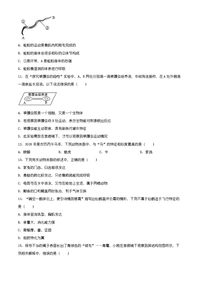 山东省济南市历下区2025-2026学年七年级上学期期末生物学试题（有解析）（含解析）第3页