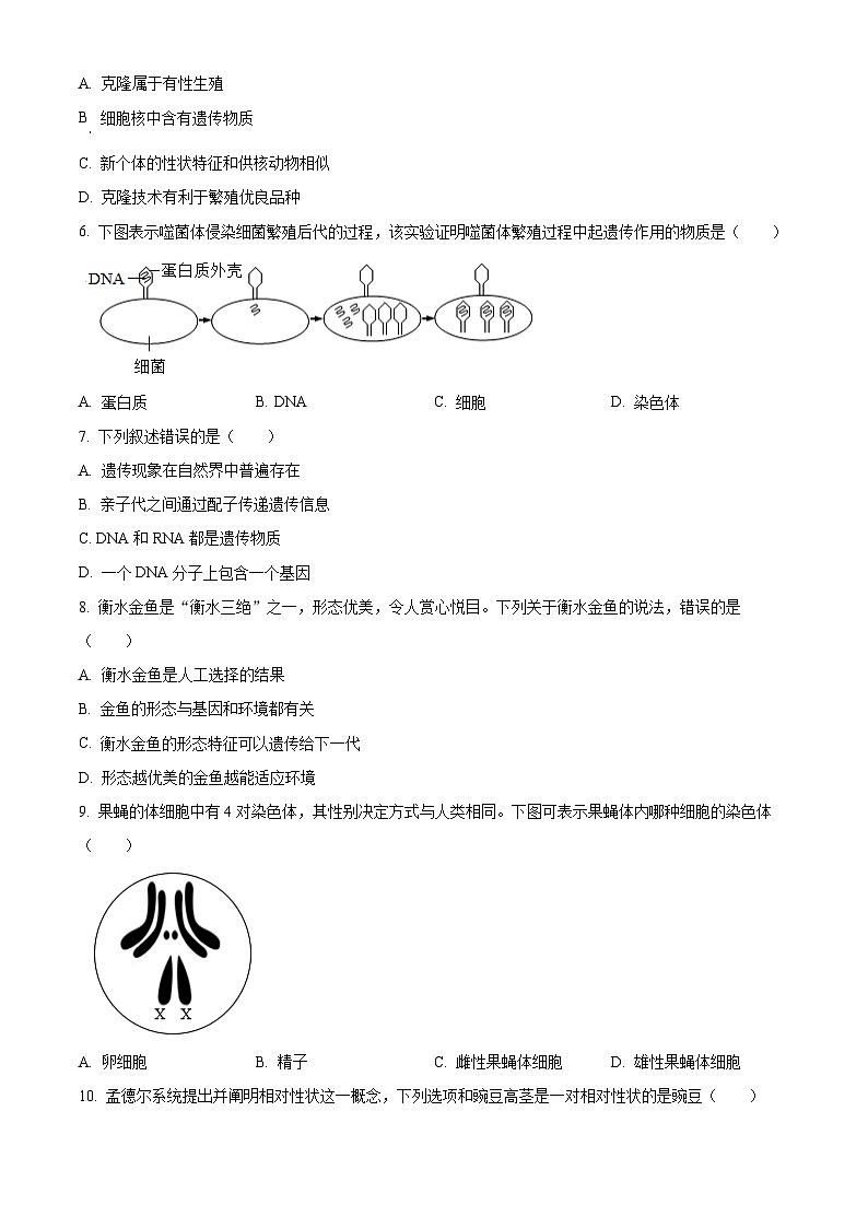 河北省保定市高碑店市2025-2026学年八年级上学期期末生物学试题（原卷+解析）第2页