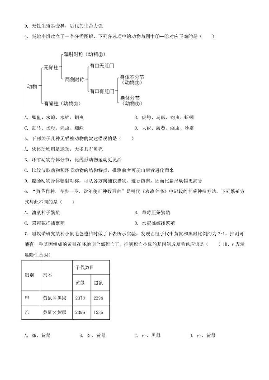 2025-2026学年山东省烟台市牟平区八年级上学期期末生物学试题（含解析）第2页