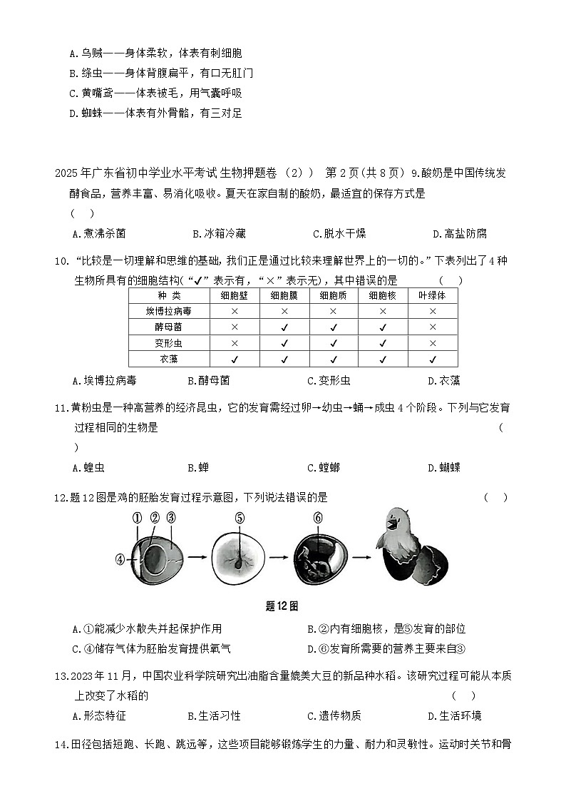 2025年广东省初中学业水平考试生物押题卷  -A4第3页
