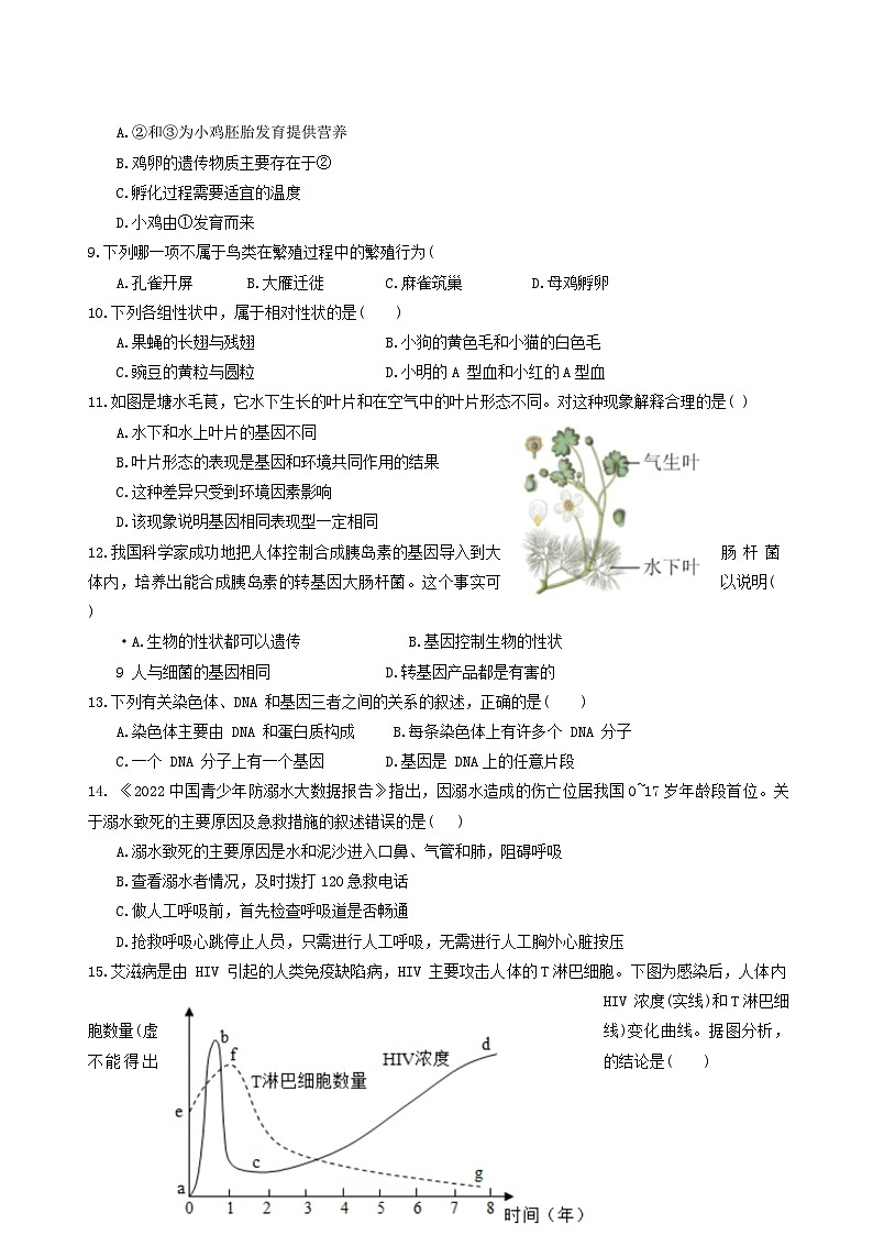 广东省汕头市潮阳实验学校八年级上学期期末生物试卷-A4第2页