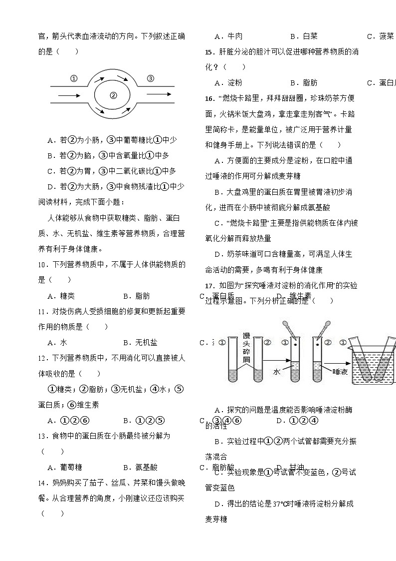 广东省深圳市南山区七年级下学期期中考试生物试题-A4第2页