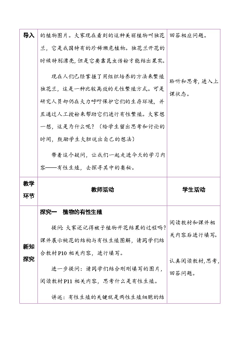 6.1.2 有性生殖 （表格式教案）2025-2026学年人教版（2024）生物八年级下册第2页