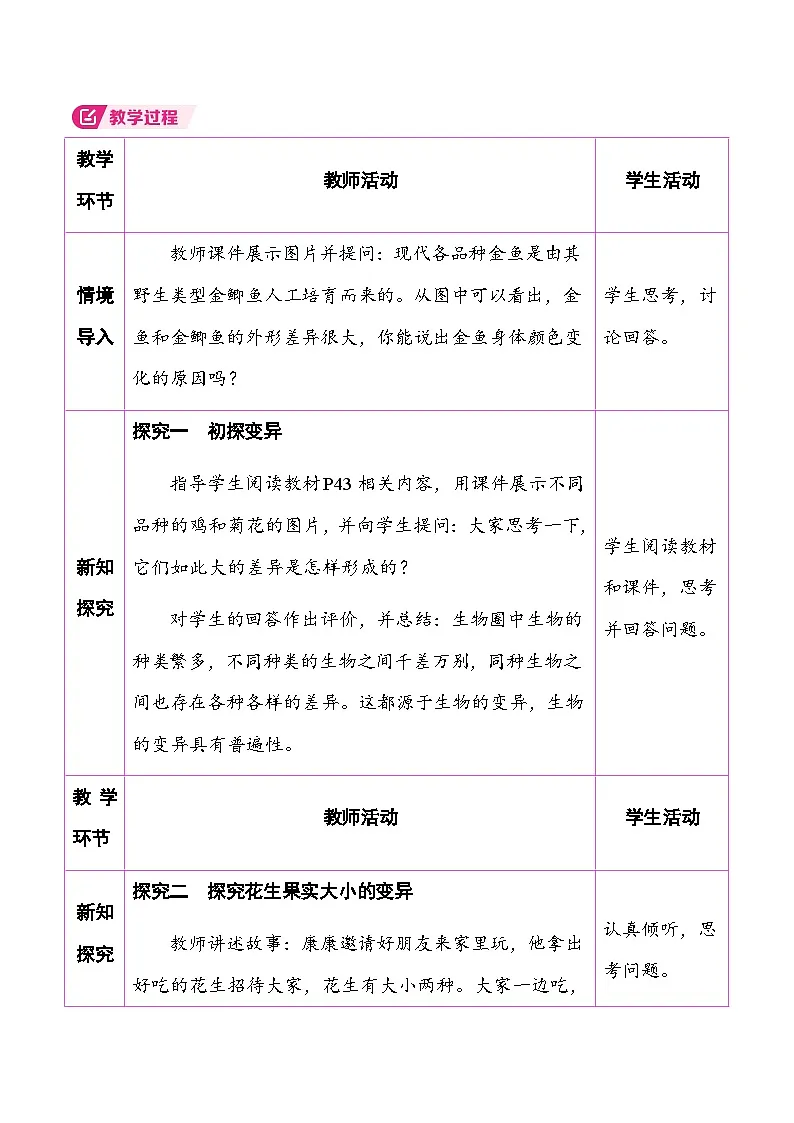 6.2.5 生物的变异 （表格式教案）2025-2026学年人教版（2024）生物八年级下册第2页