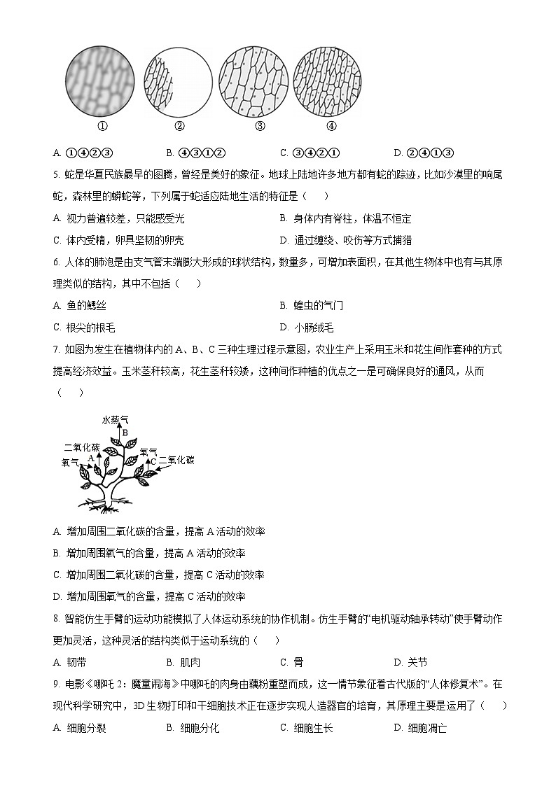 2025年广东省江门市蓬江区八年级中考一模生物试题-A4第2页