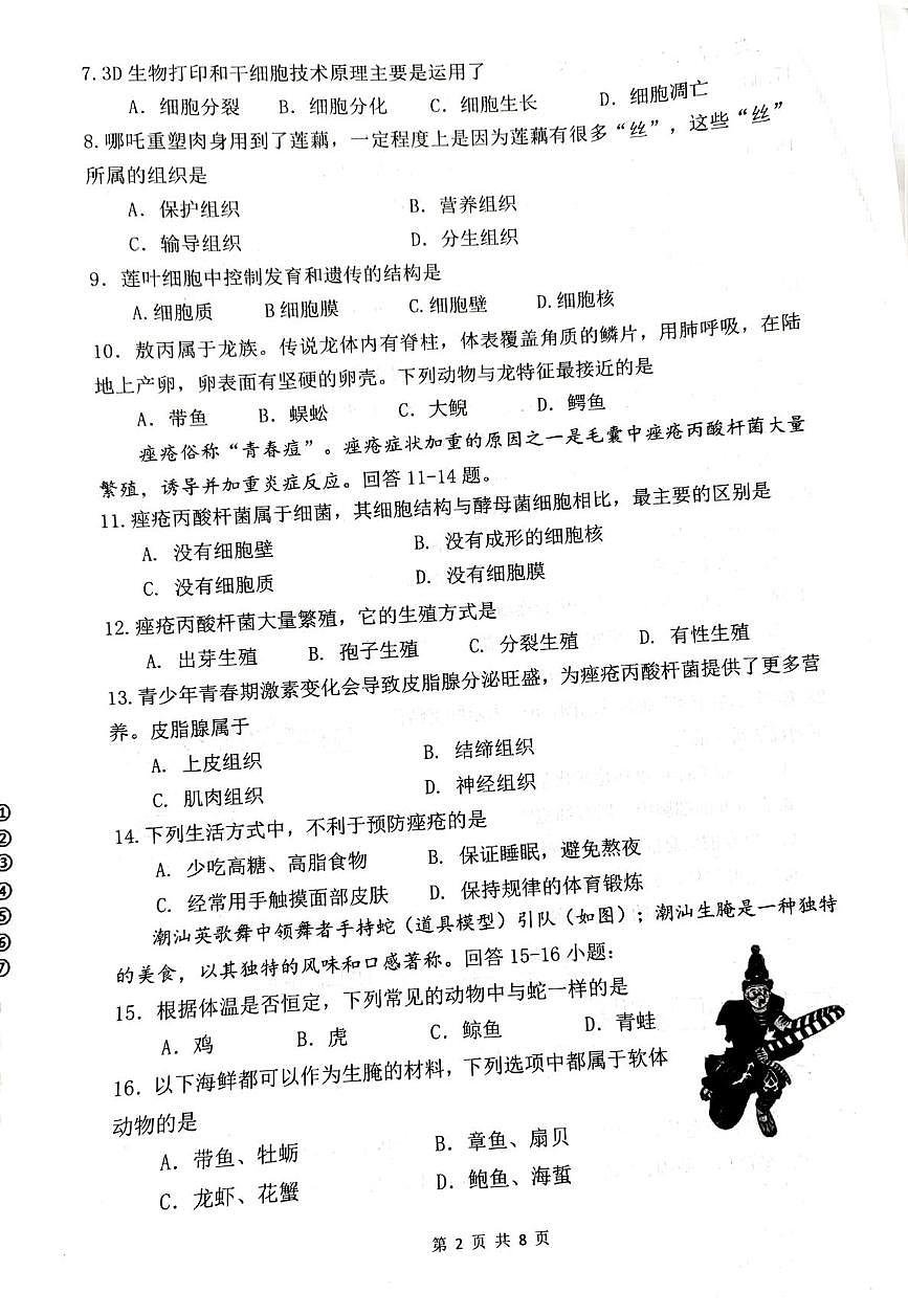 福建温州市诏安县2025-2026学年上学期期末质量检测七年级生物试卷第2页