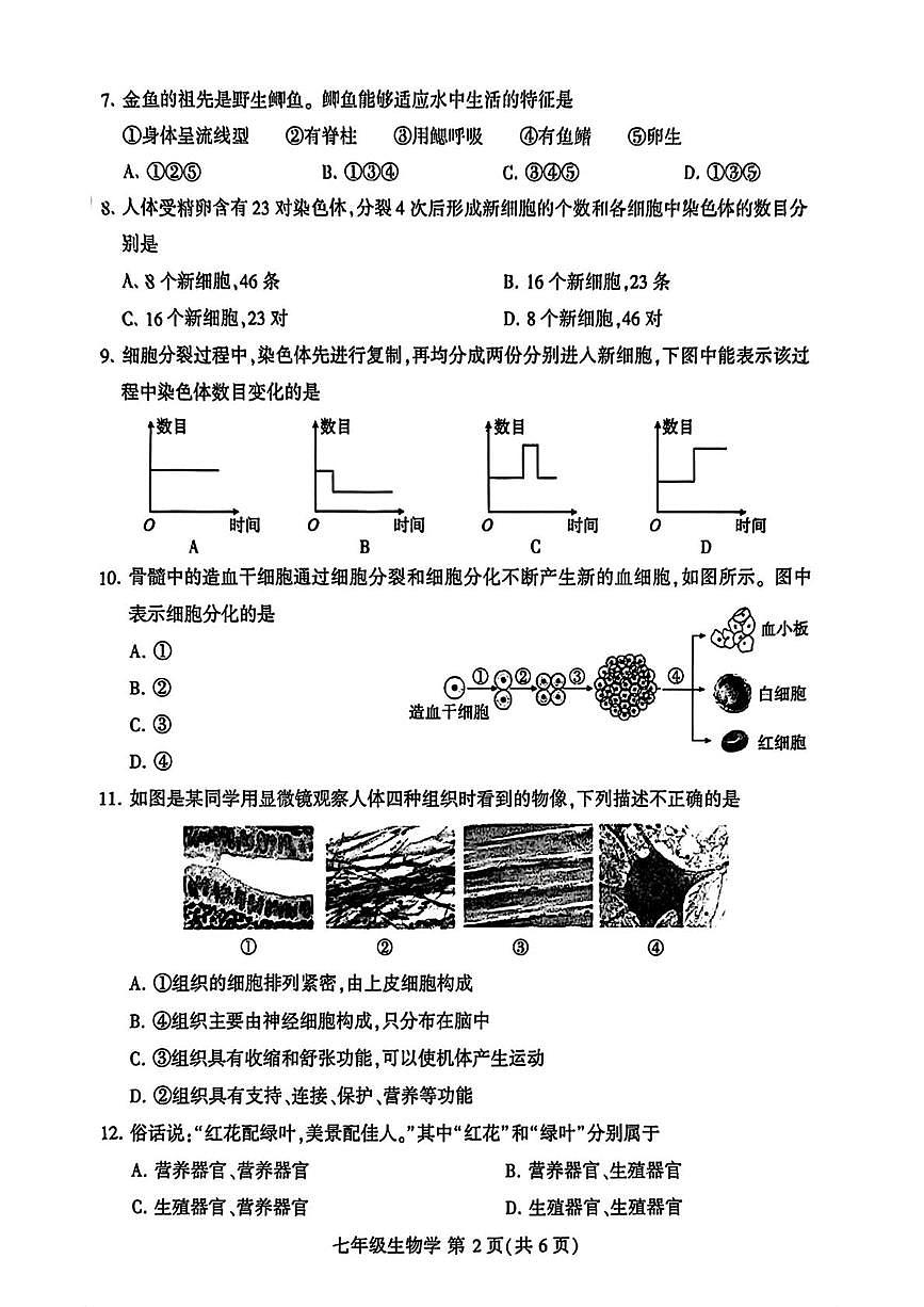 河南许昌市禹州市2025--2026学年七年级上学期期末生物试题第2页