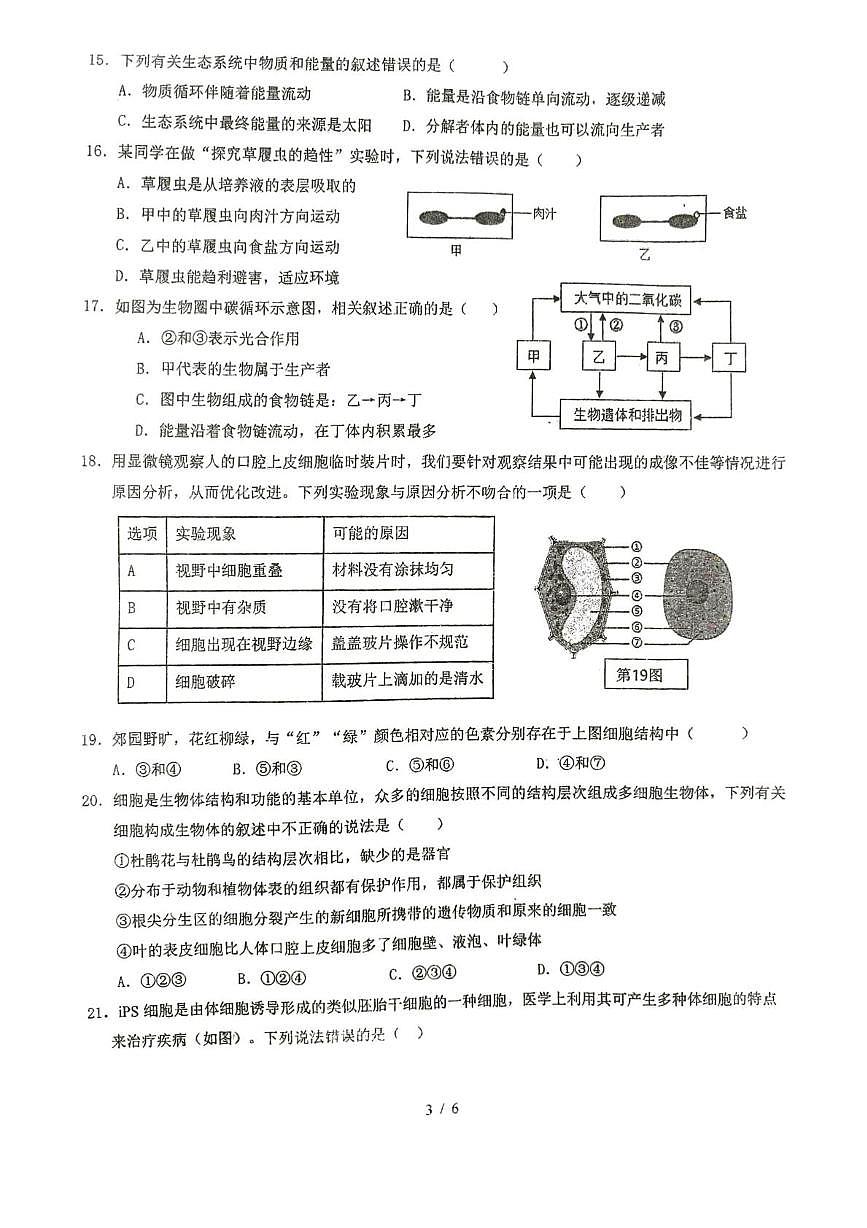 江苏徐州市沛县五中联盟学区2025-2026学年七年级上学期期末生物试题第3页