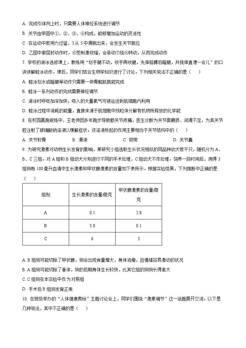安徽省合肥市庐江县2025-2026学年八年级上学期期末生物学试题A（原卷+解析）第3页