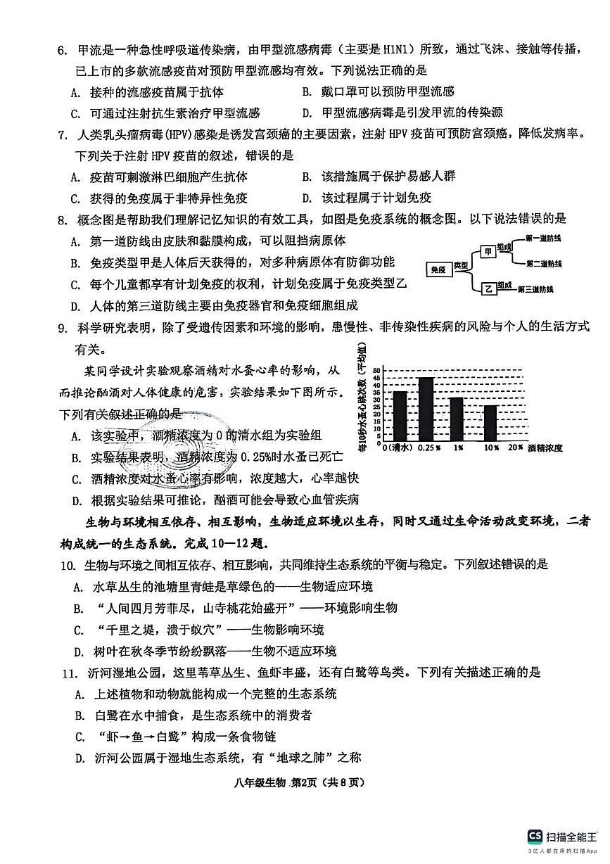 山东省临沂市沂水县2025-2026学年八年级上学期末生物单元作业（A卷）第2页