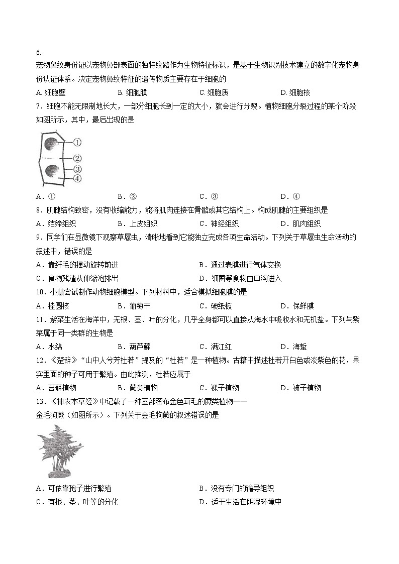 河南省郑州市金水区第一中学2025_2026学年七年级上学期期末生物试卷（扫描版，含答案）第2页