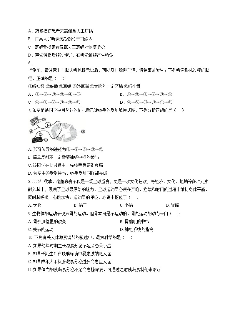 河南省开封市杞县高中实验学校2025_2026学年八年级上学期期中考试生物试卷（文字版，含答案）第2页