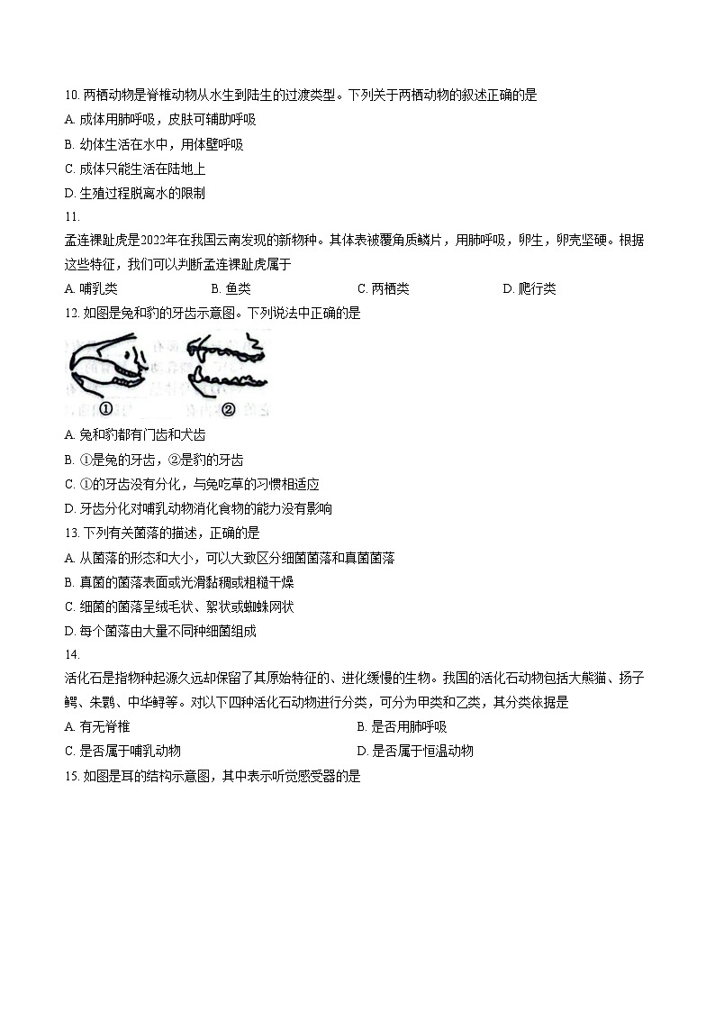 山东省聊城市2025_2026学年第一学期期末学业水平检测八年级生物试题（文字版，含答案）第3页