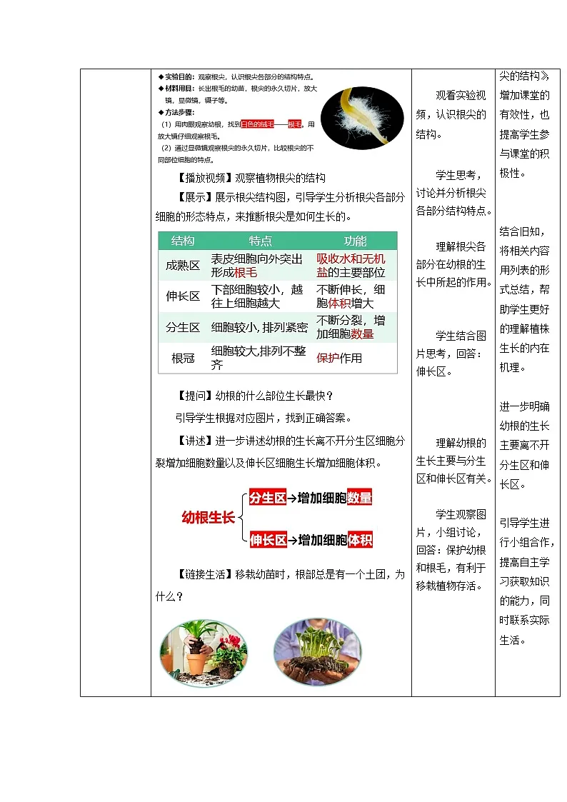 3.1.2 植株的生长（教学设计）初中生物人教版（2024）七年级下册第3页