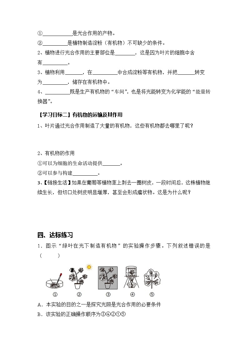3.2.2 光合作用（第1课时）（导学案）（原卷版）初中生物人教版（2024）七年级下册第2页