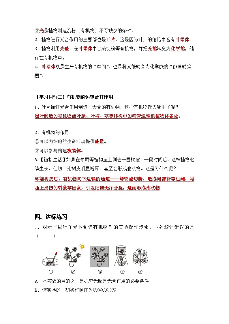 3.2.2 光合作用（第1课时）（导学案）（解析版）初中生物人教版（2024）七年级下册第2页