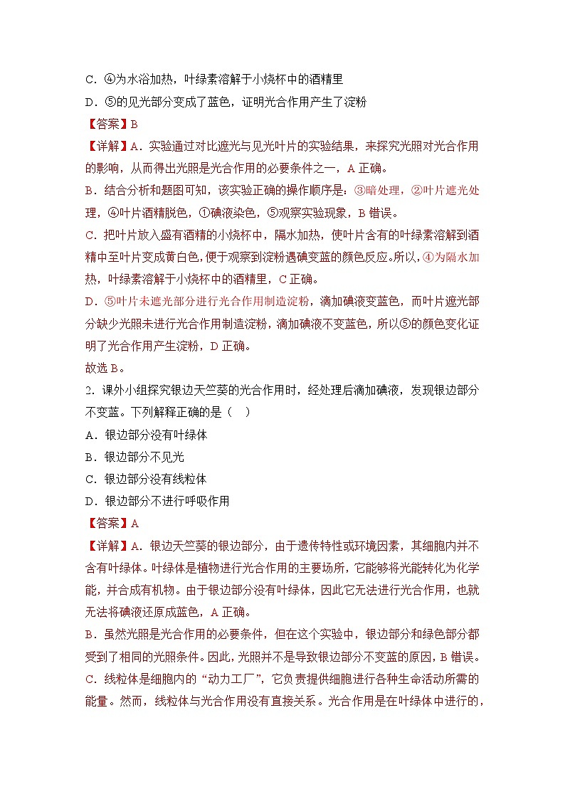 3.2.2 光合作用（第1课时）（导学案）（解析版）初中生物人教版（2024）七年级下册第3页