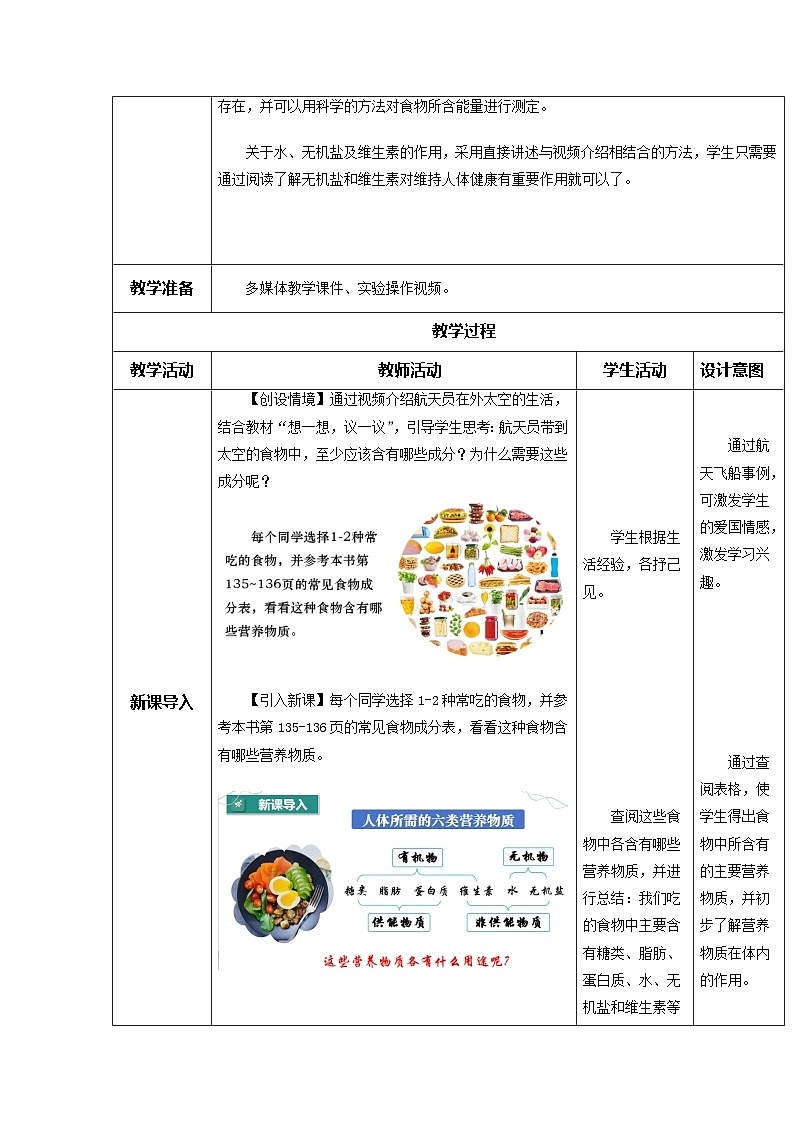 4.2.1 食物中的营养物质（教学设计）初中生物人教版（2024）七年级下册第2页