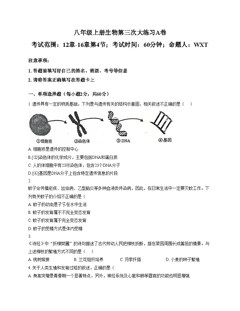 广东省湛江市博雅学校2025_2026学年八年级上学期11月月考生物试题（文字版，含答案）第1页