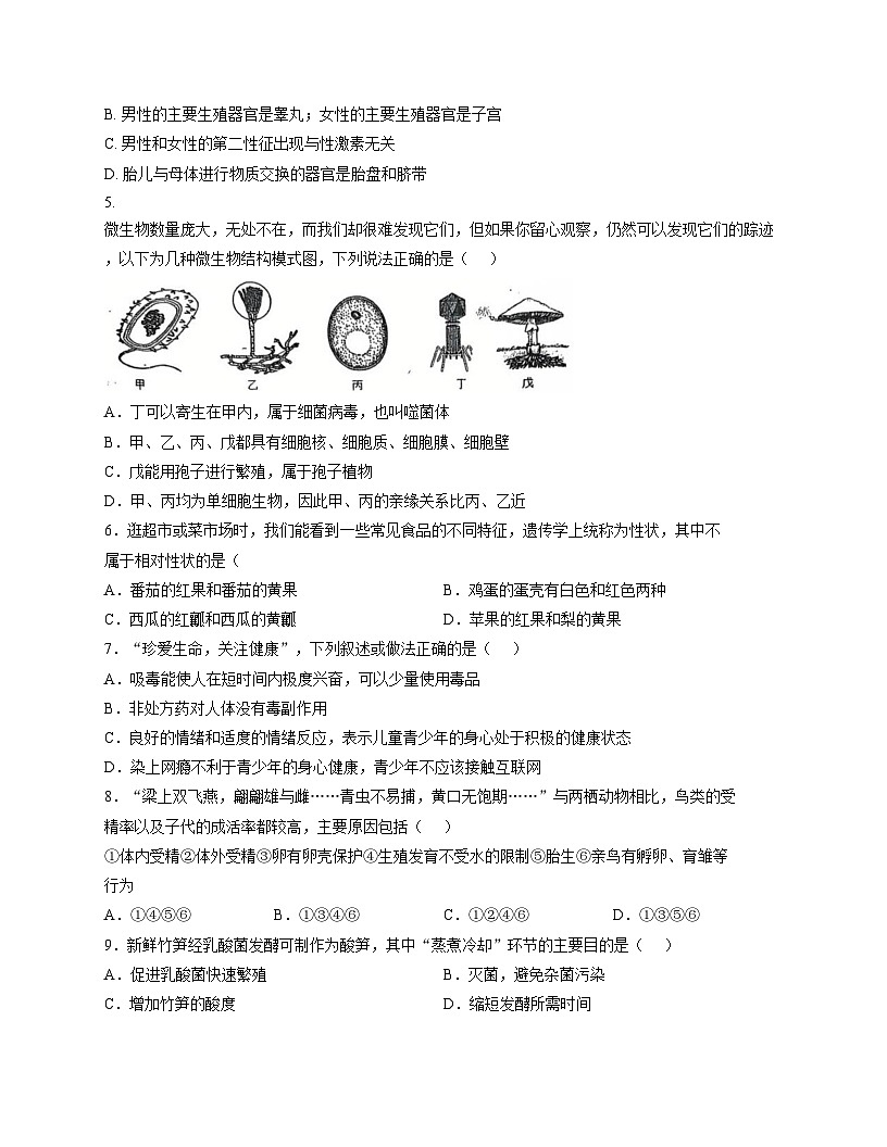 广东省湛江市博雅学校2025_2026学年八年级上学期11月月考生物试题（文字版，含答案）第2页