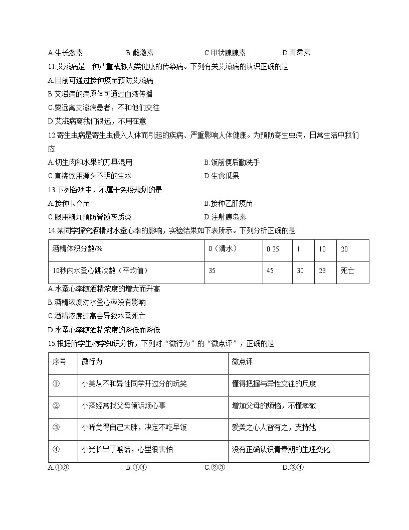 广东省河源市龙川县老隆镇附城中学2025_2026学年八年级上学期期中考试生物试题（文字版，含答案）第2页