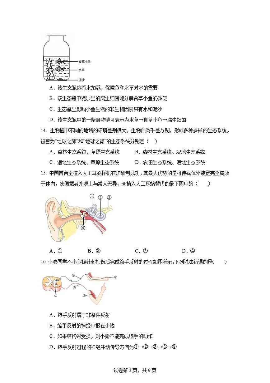 2025-2026学年八年级生物上册新人教版综合期末测试题（含答案）第3页