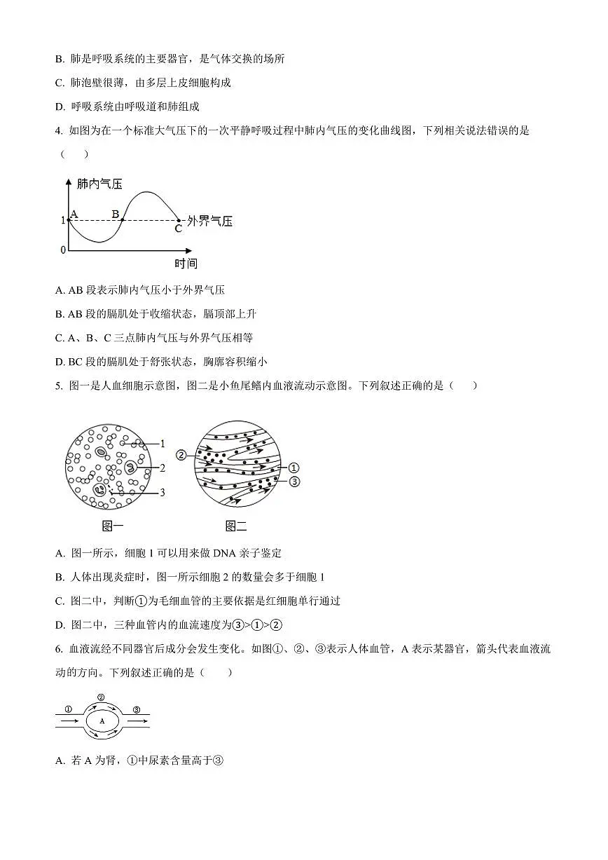 山东济南市历下区2025-2026学年八年级第一学期生物期末试题（试卷+解析）第2页