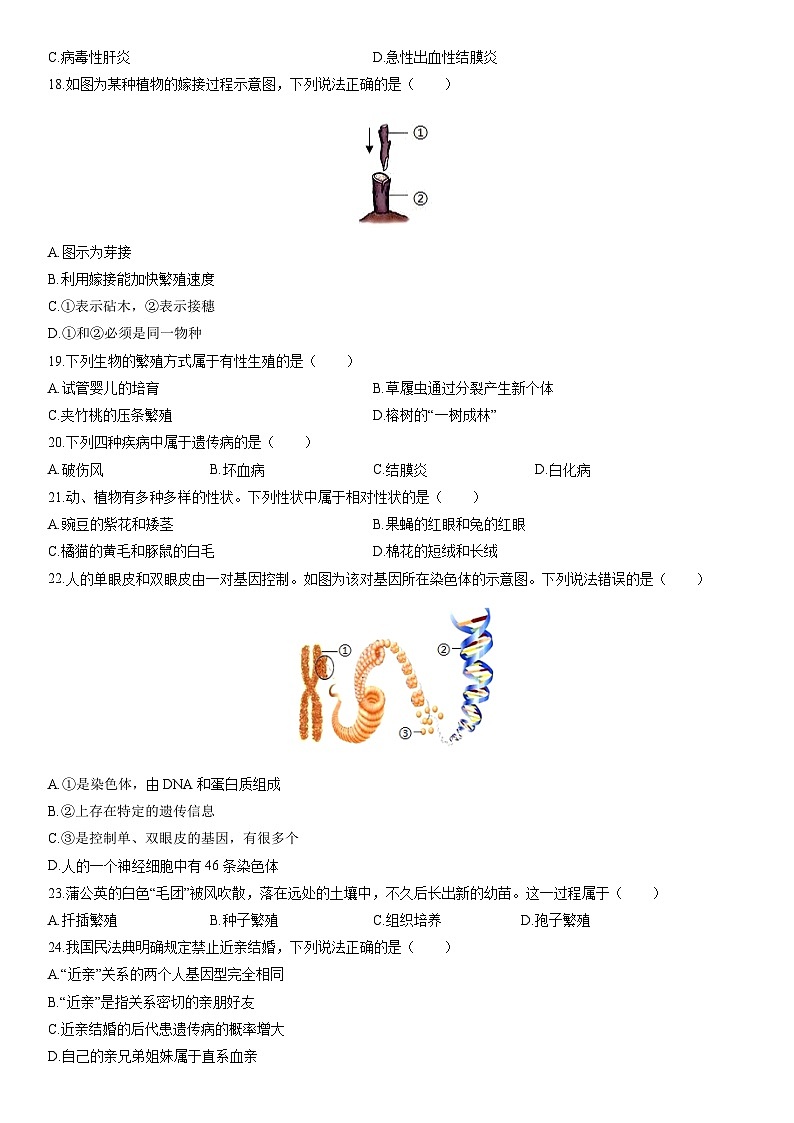 2025-2026学年河北省廊坊市霸州市八年级上学期期末生物试卷（学生版）第3页