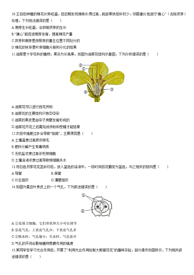 2025-2026学年河北省保定市竞秀区八年级上学期期末生物试卷（学生版）第3页