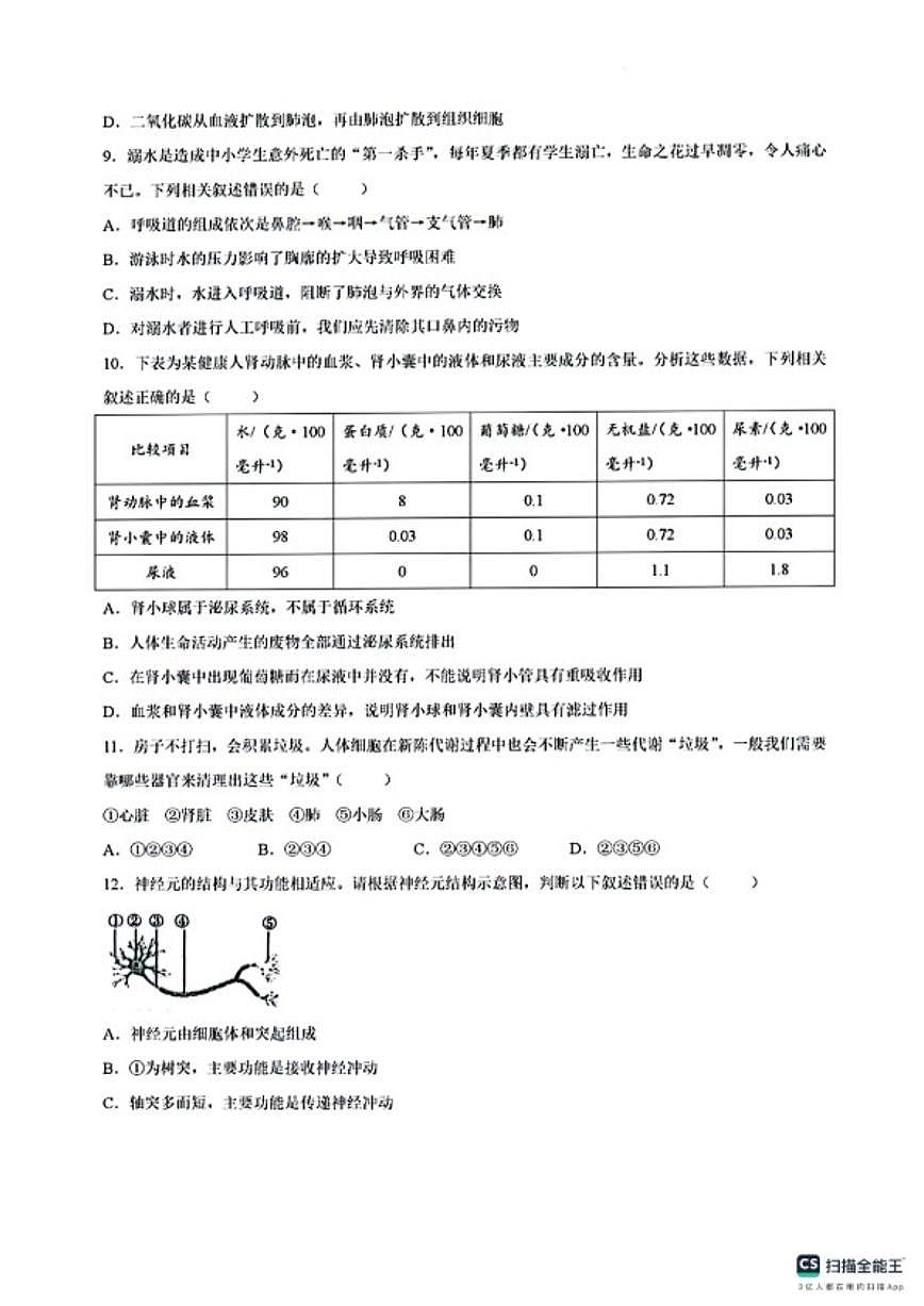 2025-2026学年第一学期期末八年级生物学试卷（含答案）第3页