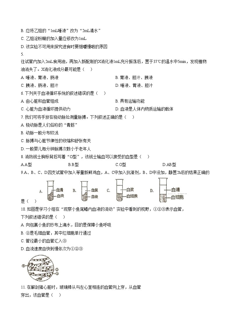 江苏省徐州市沛县第三中学等校2025_2026学年八年级上学期期末考试生物试题（文字版，含答案）第2页