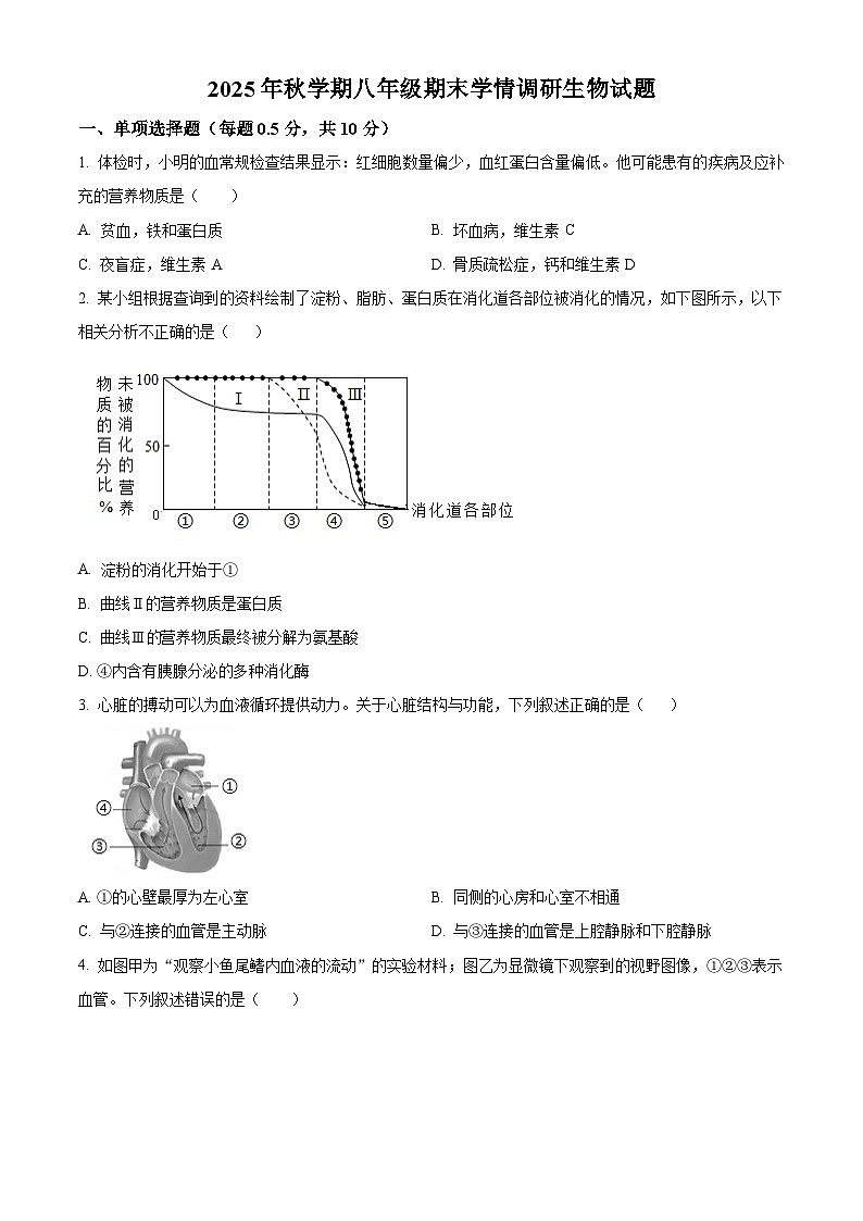 江苏盐城市阜宁县2025年秋学期八年级期末学情调研上学期期末生物试题（试卷+解析）第1页